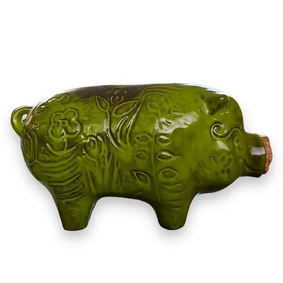 Large MCM Vintage 60s Piggy Bank Green Cali USA Cork Mid Century